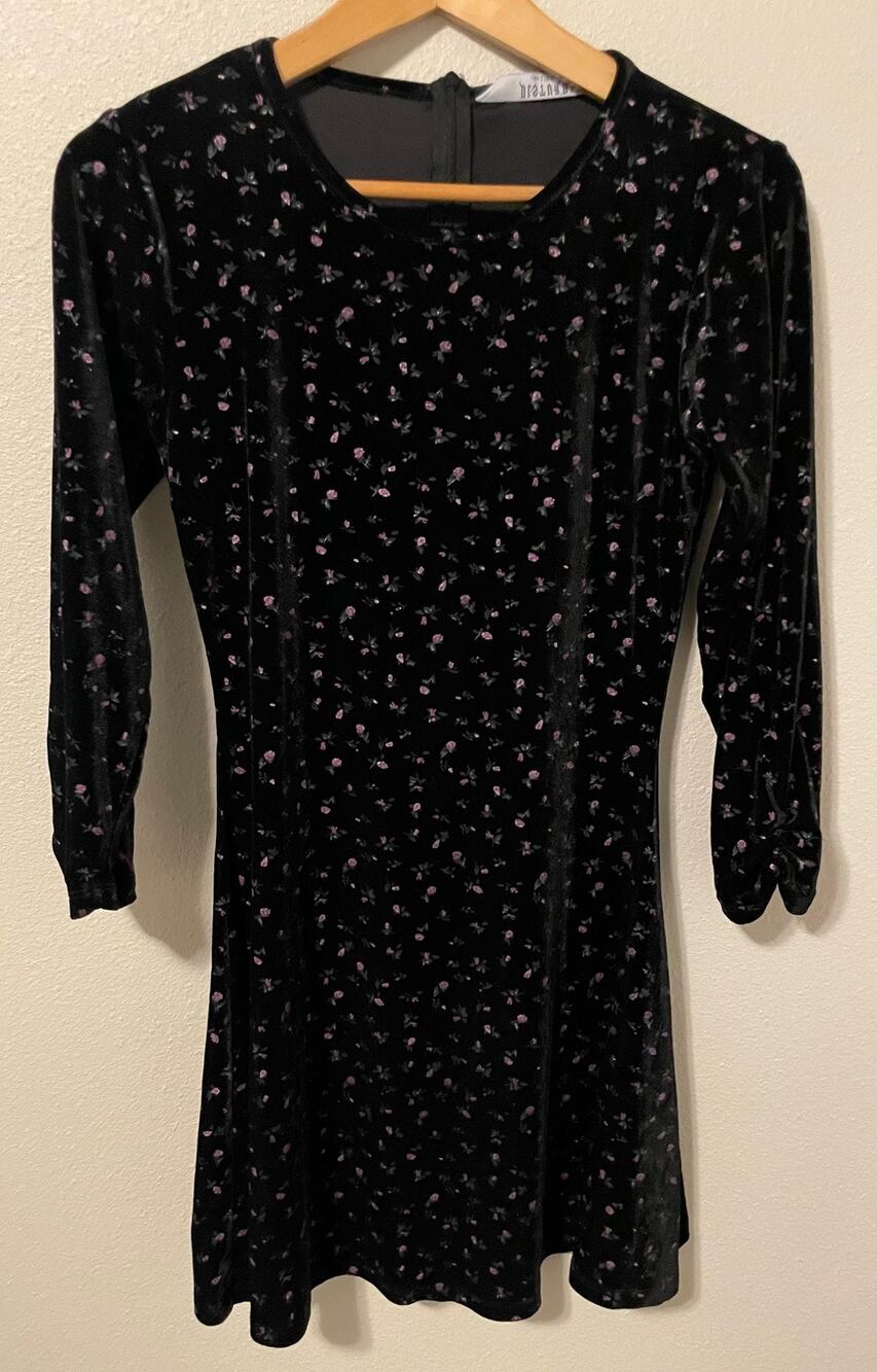 Disturbia Mini Dress Womens Size 4 Black Velvet Floral Stretch Zip Whimsigoth